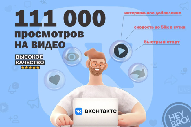 111 000 качественных просмотров на видео и клипы ВК