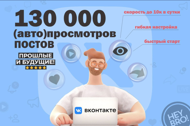 130 000 просмотров, автопросмотров на посты ВК. Быстро и качественно