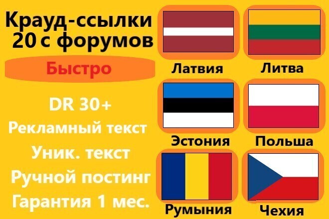 20 крауд ссылок под Латвию, Литву, Эстонию, Польшу, Румынию, Чехию