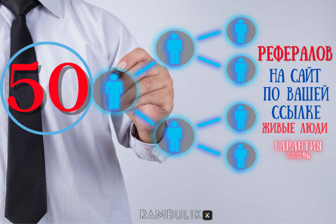 50 живых рефералов на сайт, по Вашей реферальной ссылке