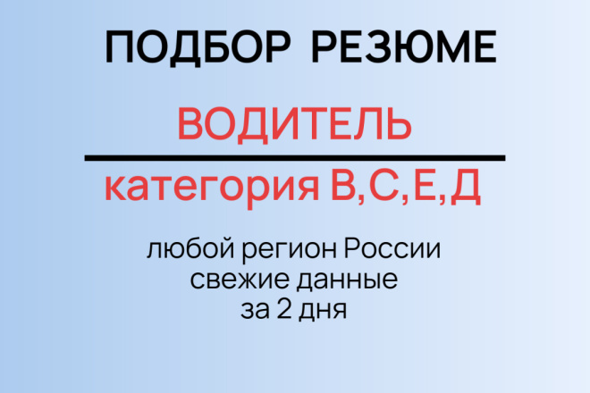 Подбор резюме: водитель, категории В, С, Е, Д на вахту