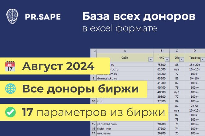 Вся база доноров PR. Sape с параметрами - актуальная